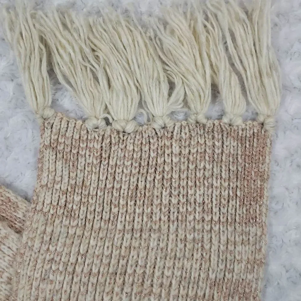 Vince Camuto Marled Shine Muffler Tasseled Scarf in Oatmeal Pink